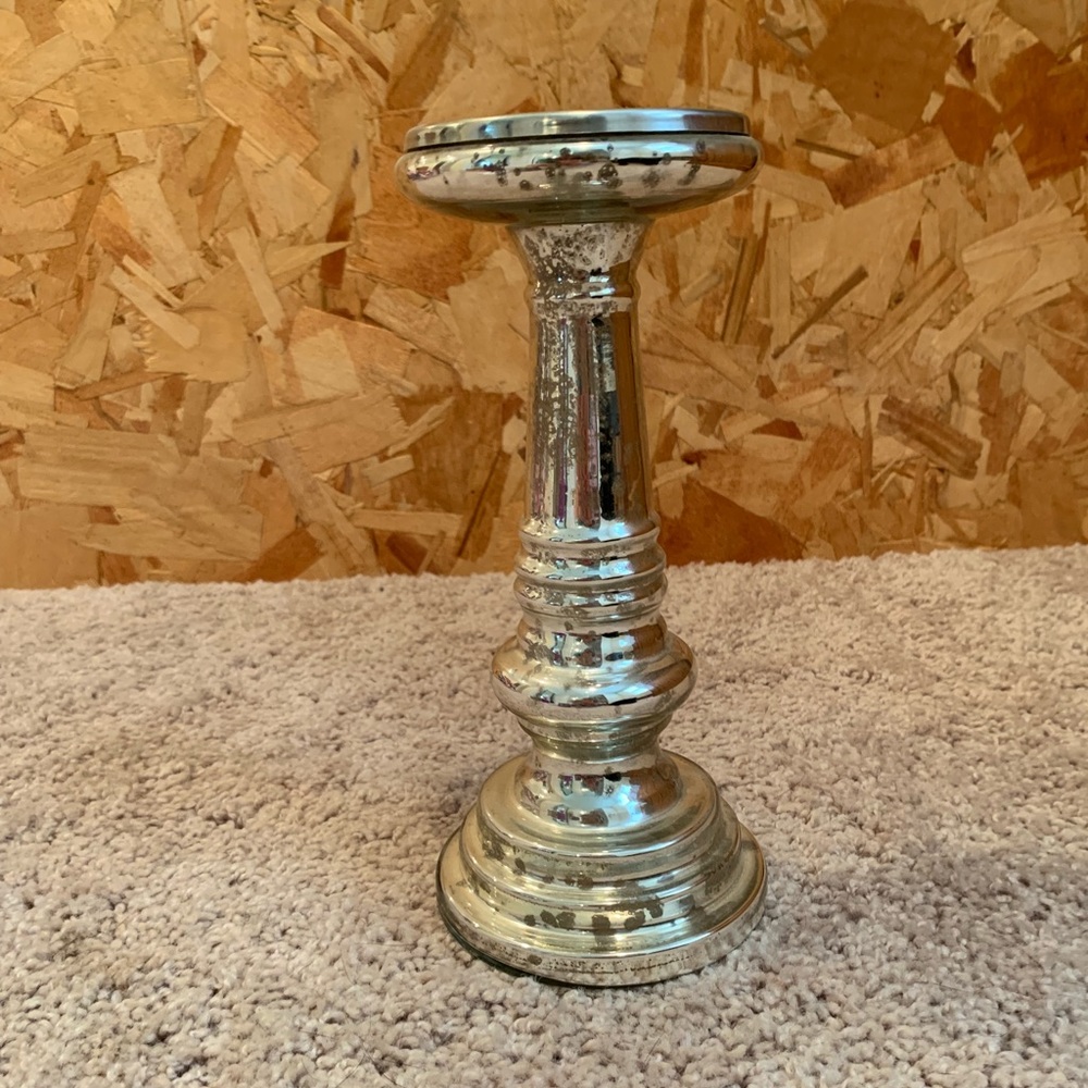 Silver Mercury glass candlestick